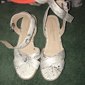 White and silver snake skin wedges size 8.5